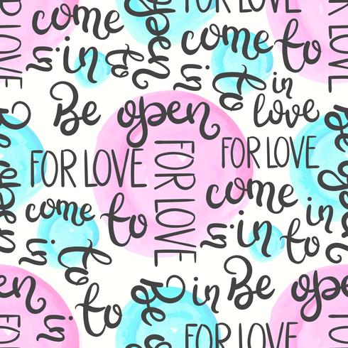 Romantic quote seamless pattern. Love text print for valentine day. Hand lettering typography design vector