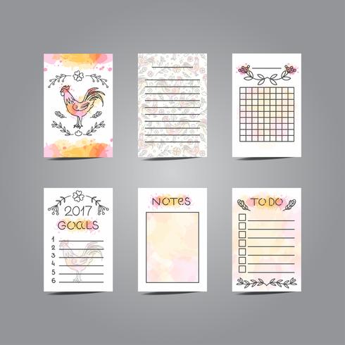 Printable Journaling Cards with Rooster Illustration. Line Style vector