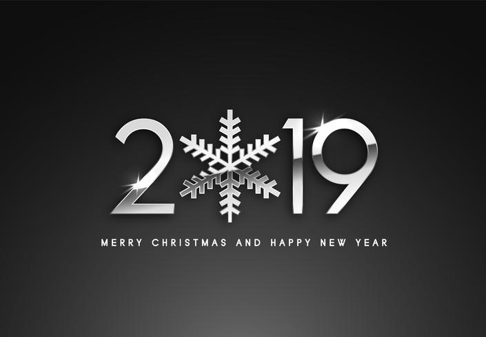 2019 Holiday Vector greeting illustration with silver numbers.