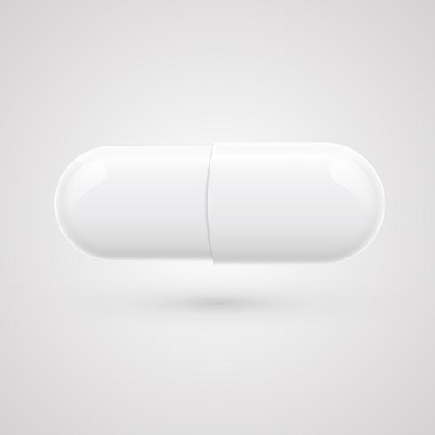 White pill on a grey background, realistic vector illustration