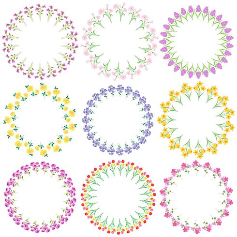 spring flowers circle frames vector