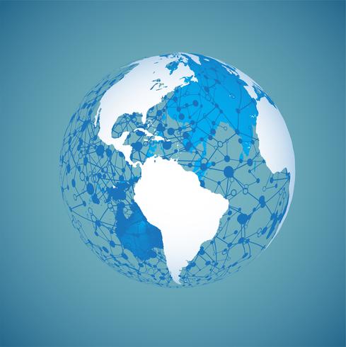 World globe on a blue background, vector illustration