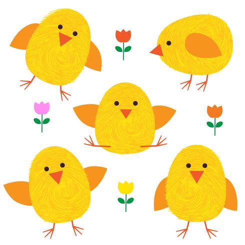 Thumbprint Easter Chicks and flowers vector