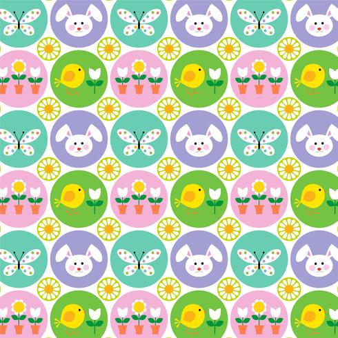 Easter pattern with bunnies butterflies and chicks vector
