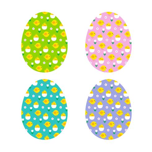Easter eggs with baby chick pattern vector