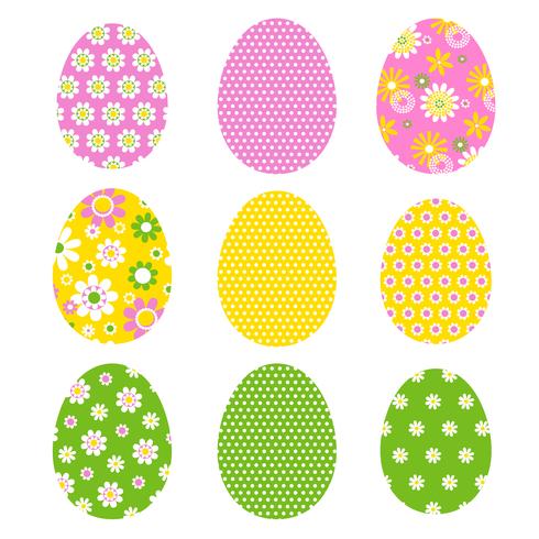 Huevos de Pascua con patrones retro retro y lunares. vector