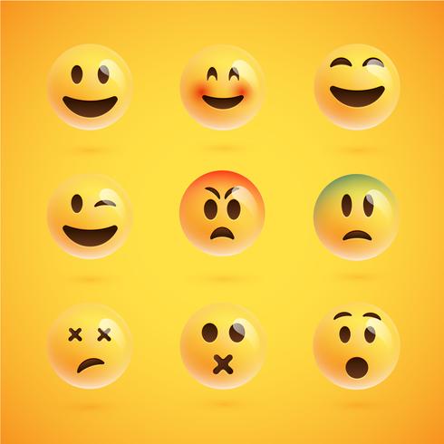 Conjunto realista amarillo de emoticonos, ilustración vectorial vector