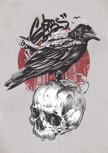 Raven on Skull vector