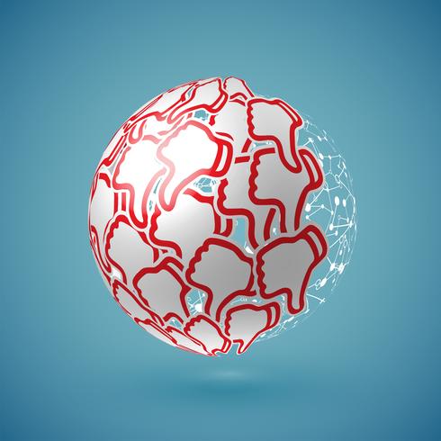 Blue realistic shaded 'thumbs up' globe with connections, vector illustration