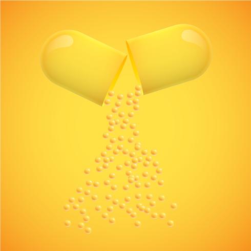 Yellow pill on a yellow background, realistic vector illustration