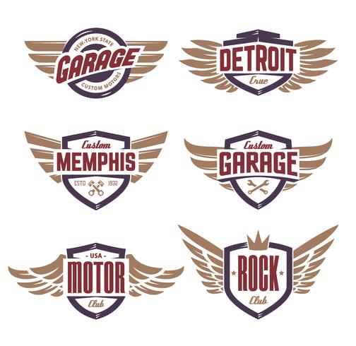 Emblems with Wings Set vector