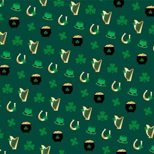 Saint Patrick's Day  harp horseshoe and shamrock pattern vector