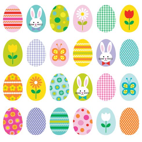 Easter circle icons with bunny chick and flowers vector
