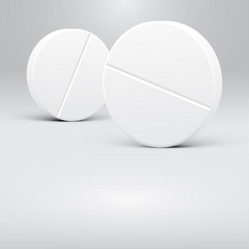 White pill on a grey background, realistic vector illustration