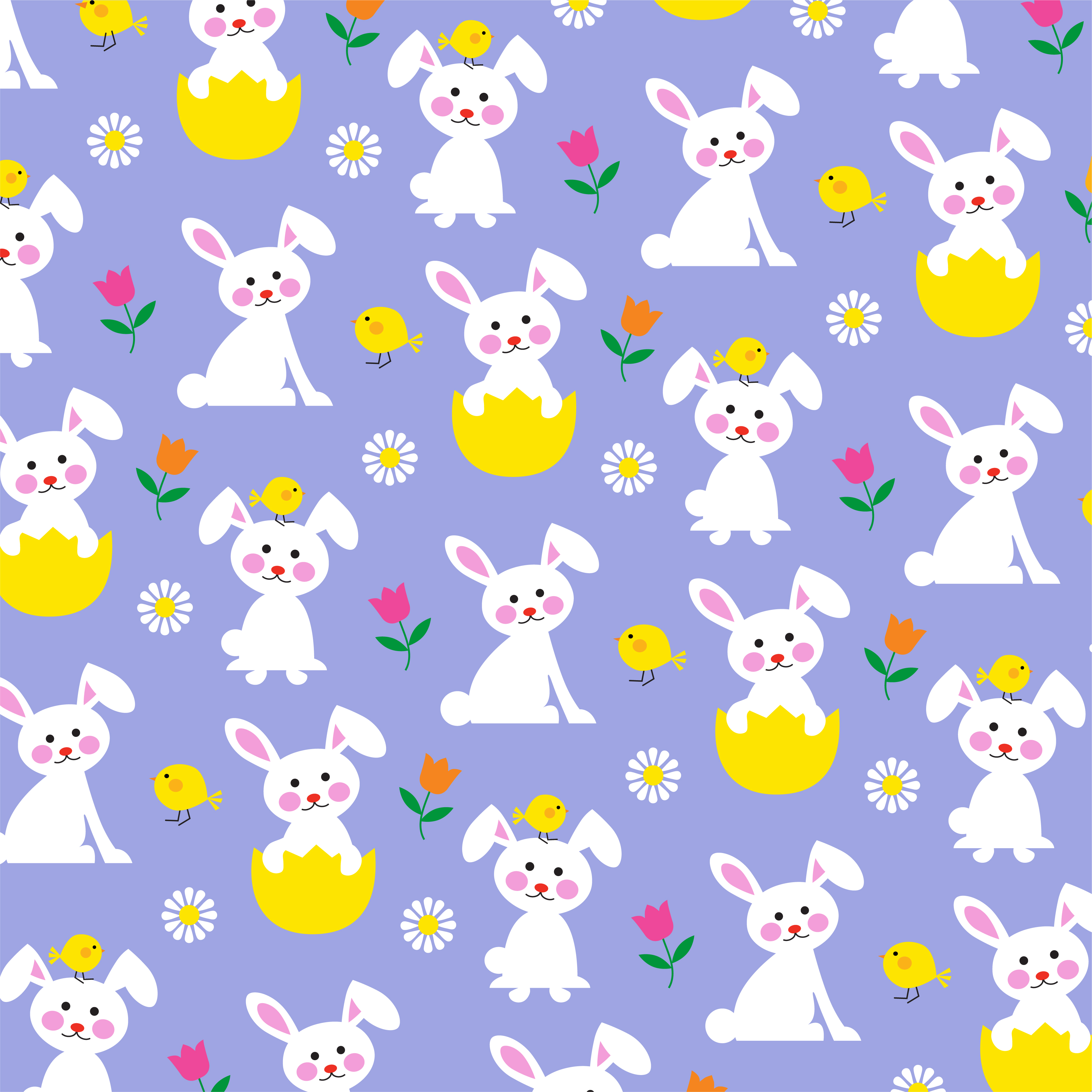Easter bunny and chick pattern on purple background ...