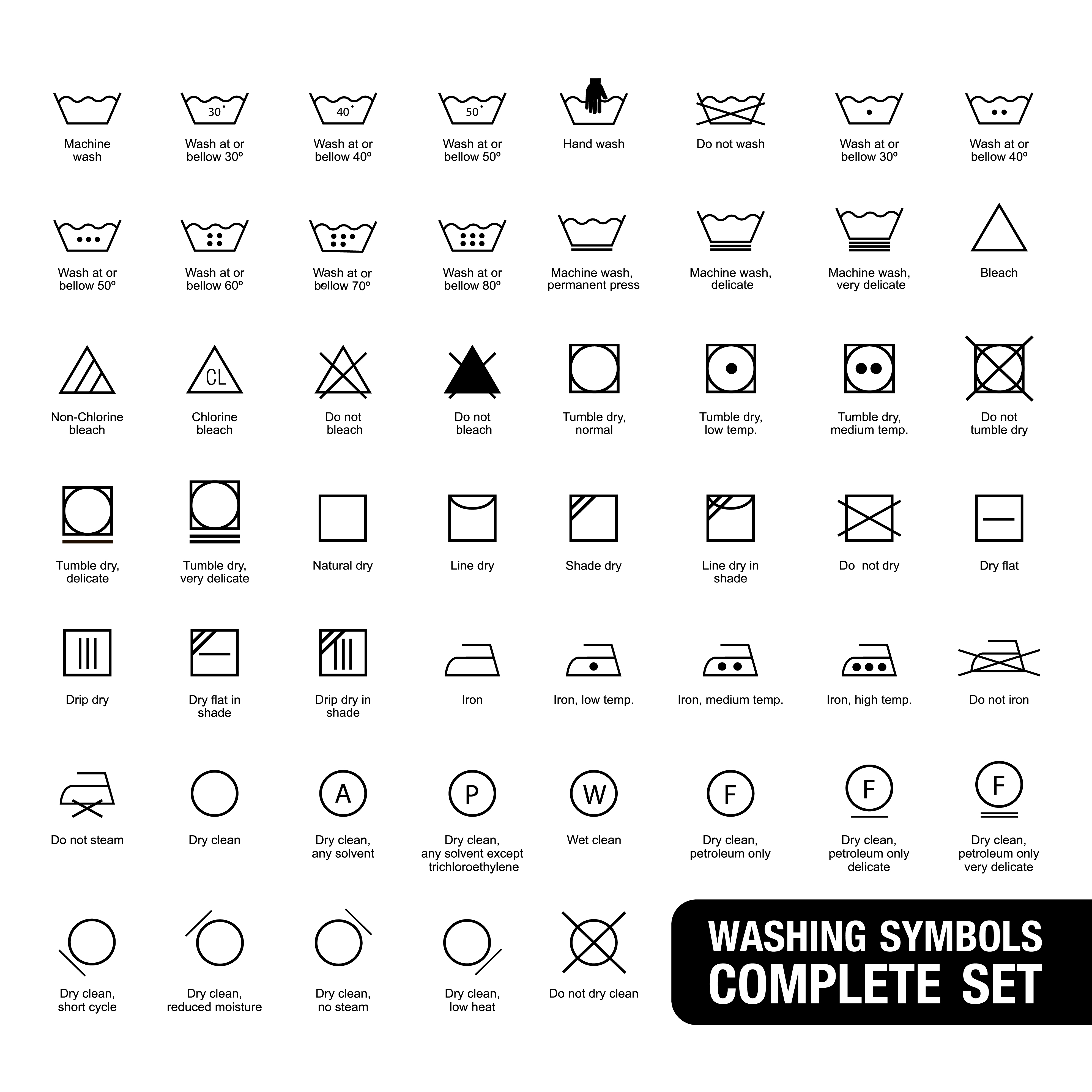 Complete Set Of Laundry Symbols 335158 Vector Art At Vecteezy
