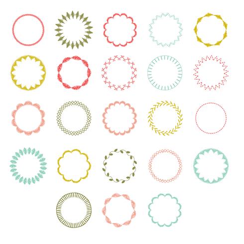 hand stitched circle frames vector