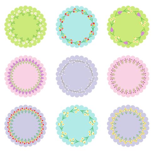 etiquetas circulares con marcos de flores Vector en Vecteezy