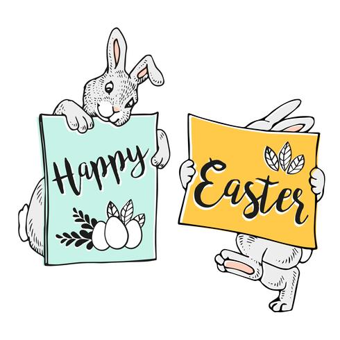 Happy Easter Bunny Banner.  vector