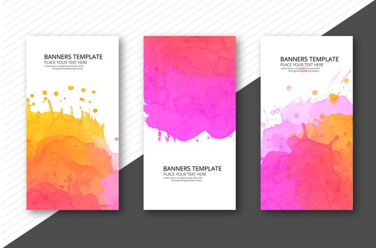 Colorful soft watercolor template banner set vector