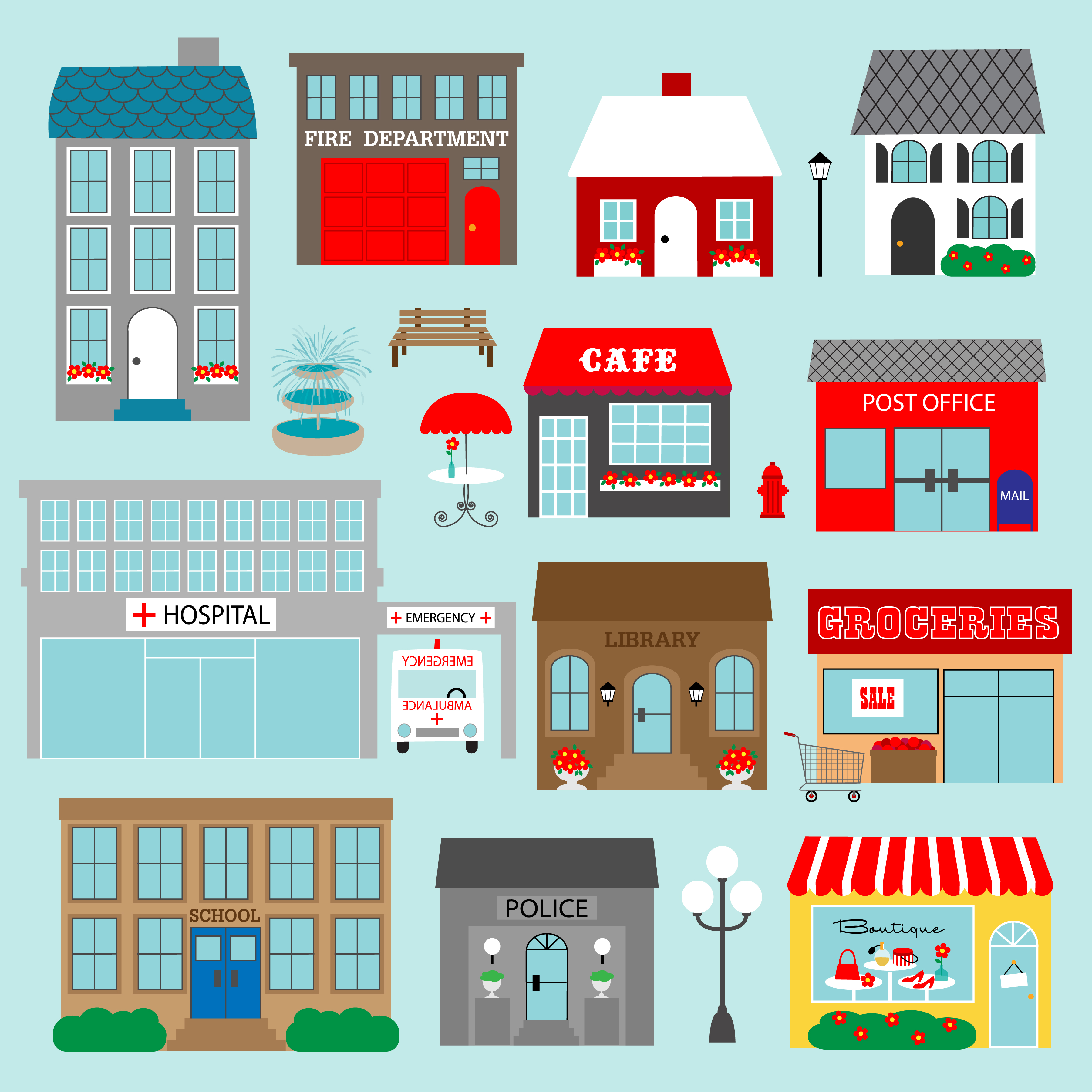 town buildings clipart 335304 Vector Art at Vecteezy