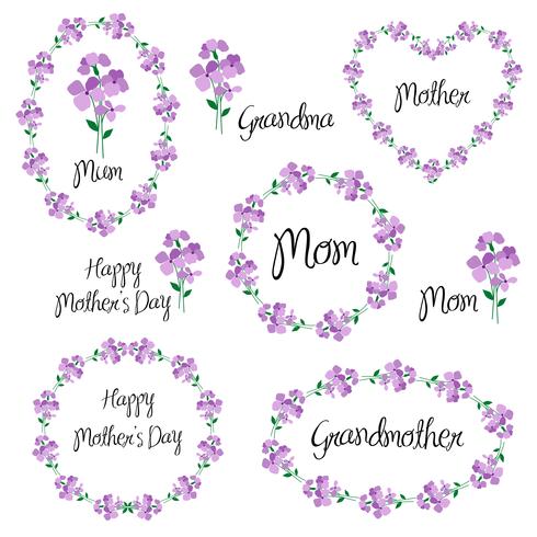 happy mothers day set with violets vector