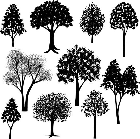 hand drawn trees silhouettes	 vector