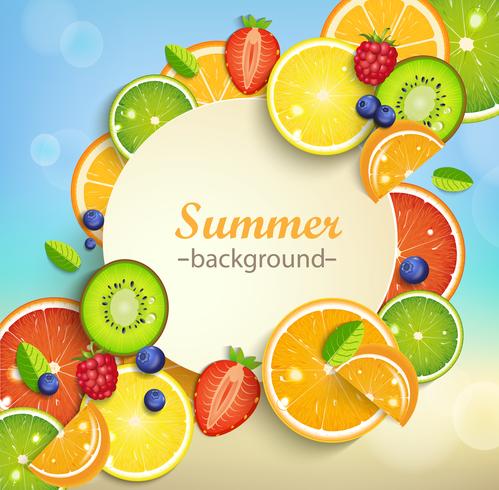 Summer background with tropical fruits vector