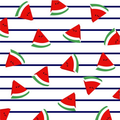 Watermelon slices on marine stripes.  vector