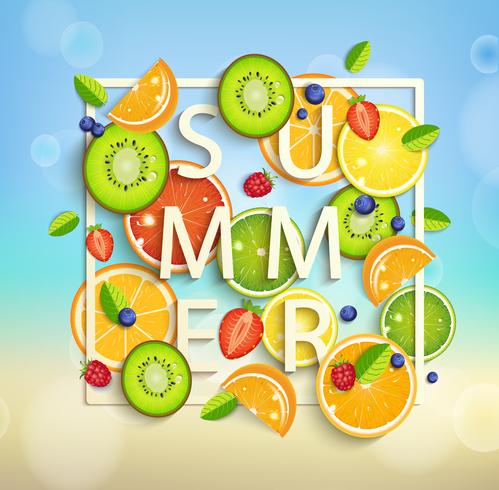 Fondo de verano con frutas y bayas. vector