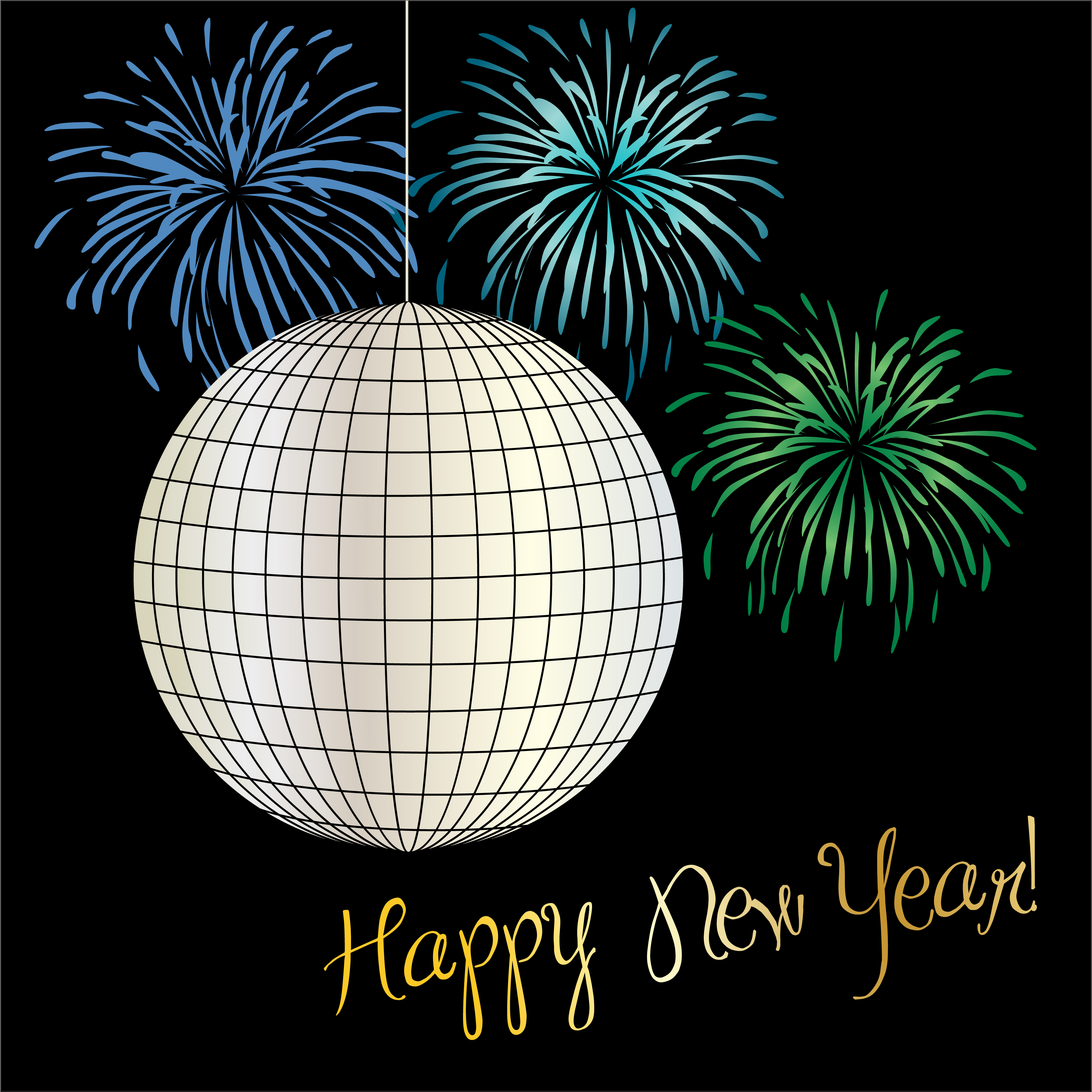 New Years Eve Graphic With Disco Ball And Fireworks 335518 Vector Art