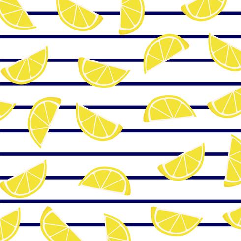 Lemon slices on marine stripes. vector