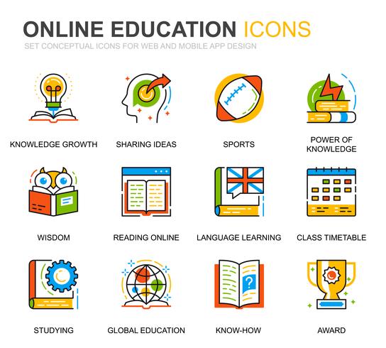 Conjunto simple de iconos de líneas de educación y conocimiento para sitios web y aplicaciones móviles vector