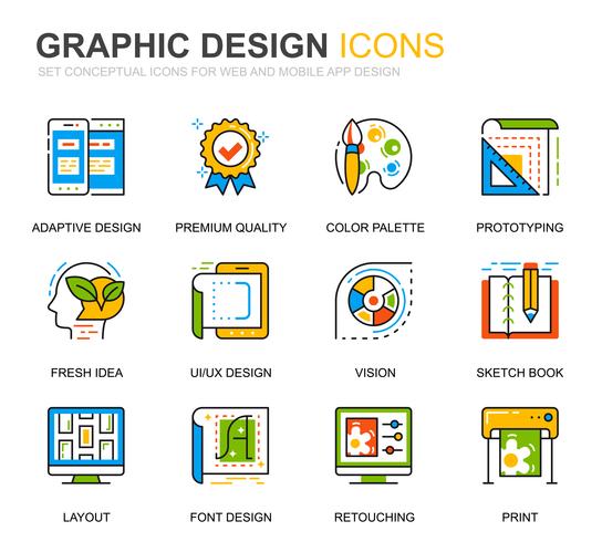 Simple Set Web and Graphic Design Line Icons for Website and Mobile Apps vector