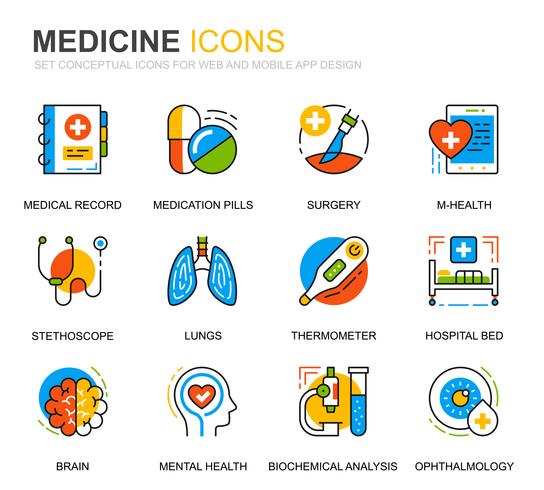 Conjunto sencillo de iconos de líneas de atención médica y medicina para sitios web y aplicaciones móviles vector