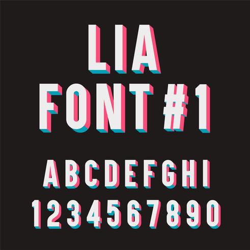 Lia Font # 1. Conjunto tipografía 3D. vector