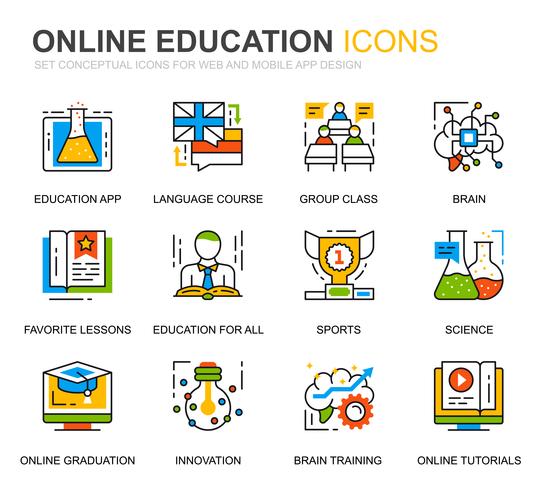 Conjunto simple de iconos de línea de conocimiento y educación para sitios web y aplicaciones móviles. vector