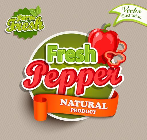 Etiqueta de alimentos orgánicos - logotipo de pimienta fresca. vector