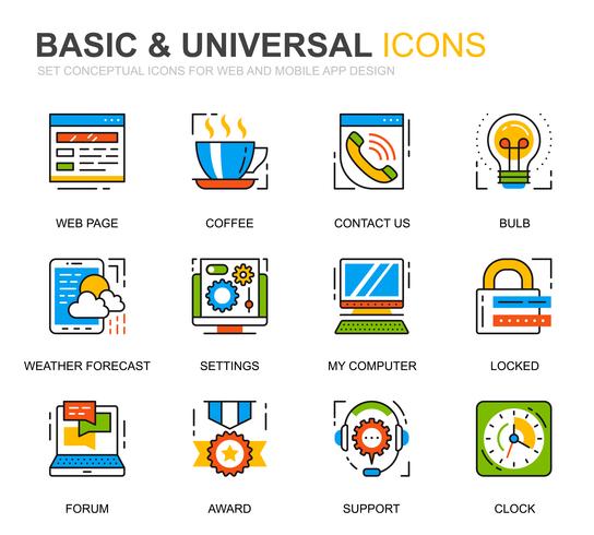 Sencillo conjunto de iconos de línea básica para sitio web y aplicaciones móviles vector