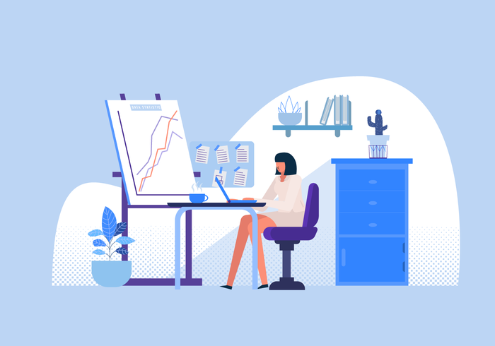 Office Worker Staff On Desk Vector Flat Illutration