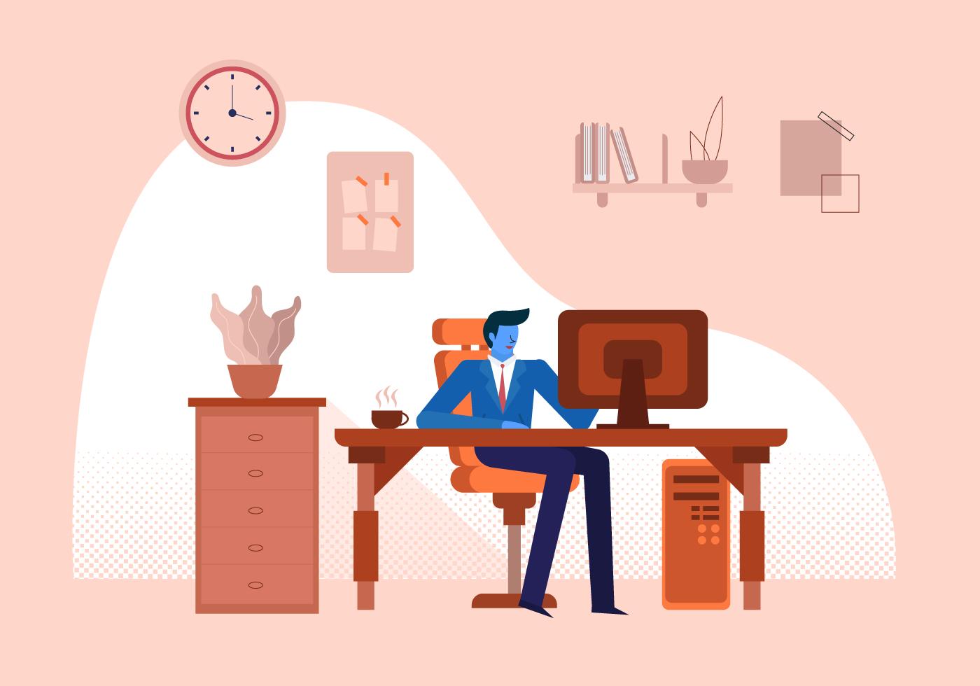 Office Worker Staff Working On Dekstop Vector Flat Illustration 336009