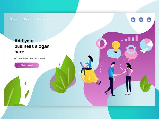 Plantilla de diseño de página web para reuniones de negocios y lluvia de ideas vector