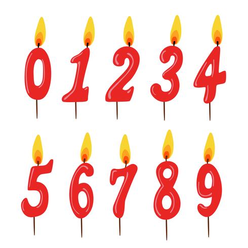 Set of red birthday candles. Numbers.  vector