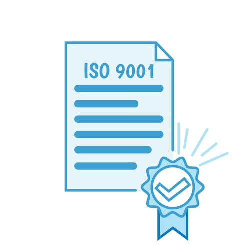 Certificado ISO 9001. Ilustración plana del certificado. icono de línea vector