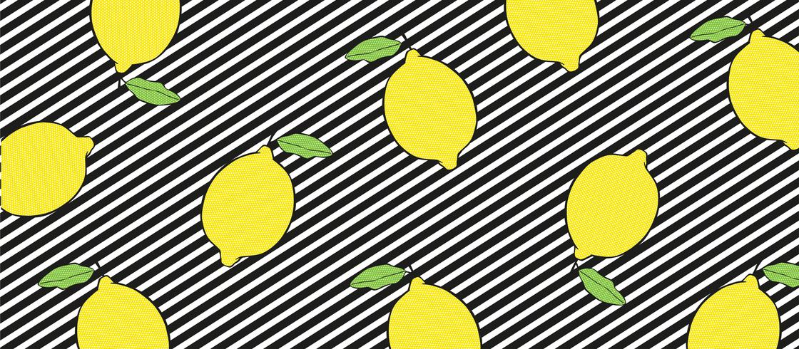 Lemons on black and white lines background.  vector