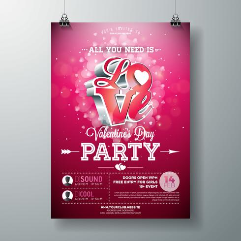 Valentines Day Party Flyer Design vector