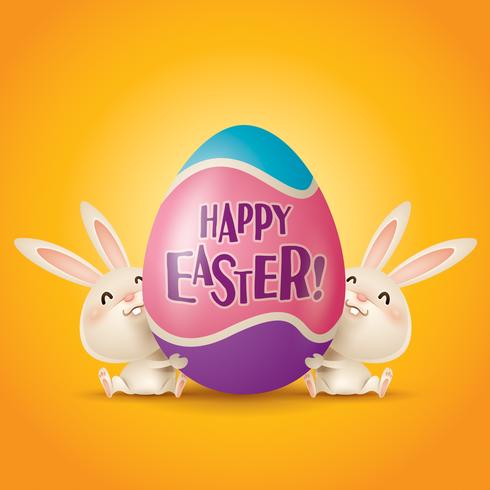 Easter bunnies and egg vector