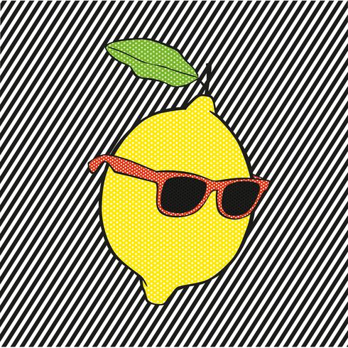 Pop limón con unas gafas de sol sobre fondo de líneas vector