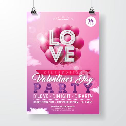 Valentines Day Party Flyer Design  vector