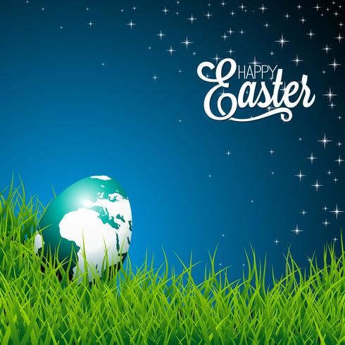 Easter illustration with shiny globe-egg vector